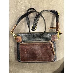 House of Marley Leather Crossbody Bag Brown Black Brass Hardware